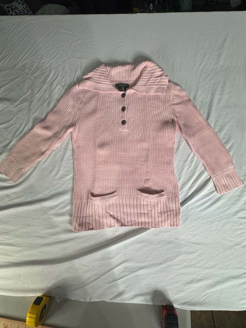 Lauren Jeans Company Ralph Lauren Pink Ribbed Knit Buttoned Pullover Sweater